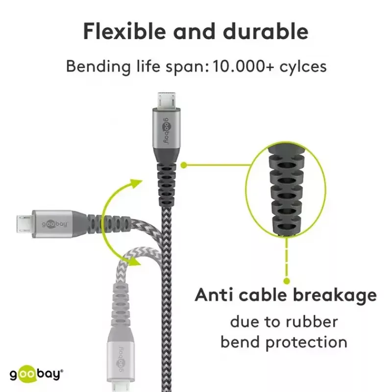 Cable USB Wentronic 49282 USB 2.0 1 m Micro-USB B USB A Negro gris