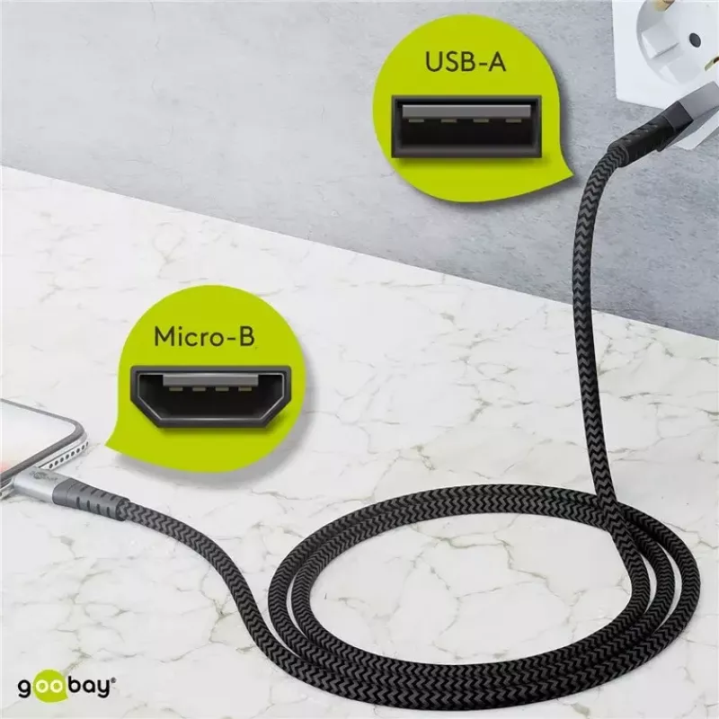 Cable USB Wentronic 49282 USB 2.0 1 m Micro-USB B USB A Negro gris