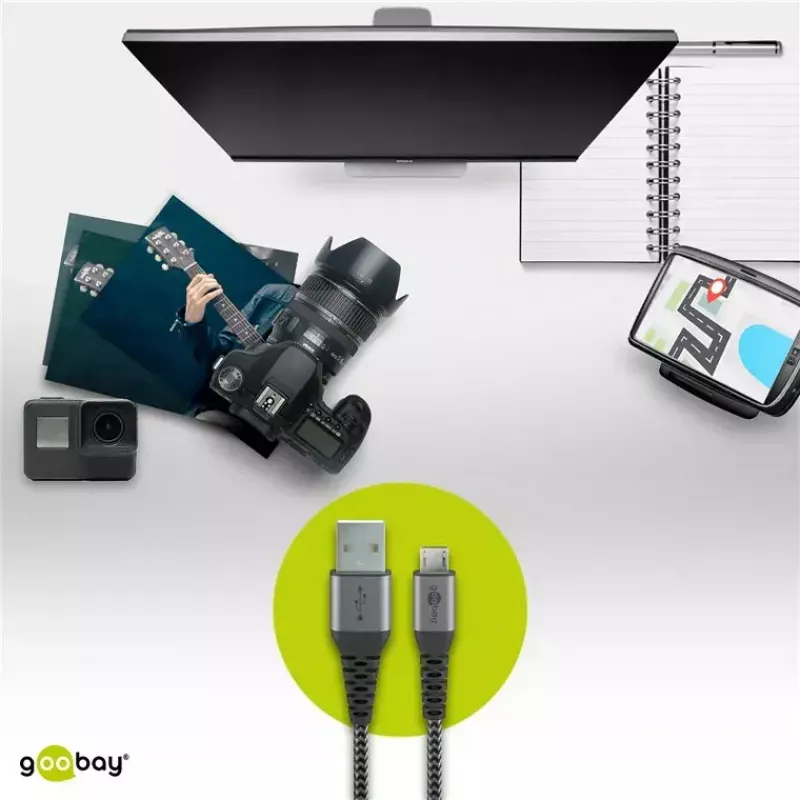 Cable USB Wentronic 49282 USB 2.0 1 m Micro-USB B USB A Negro gris