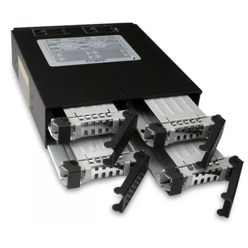 ICY DOCK ToughArmor MB994SP-4SB-1 backplane SATA de 4 bahías de 2,5" para bahía interna de 5,25", sin bandejas, aluminio, ventilador de 40 mm, SATA 6 Gbit/s, negro