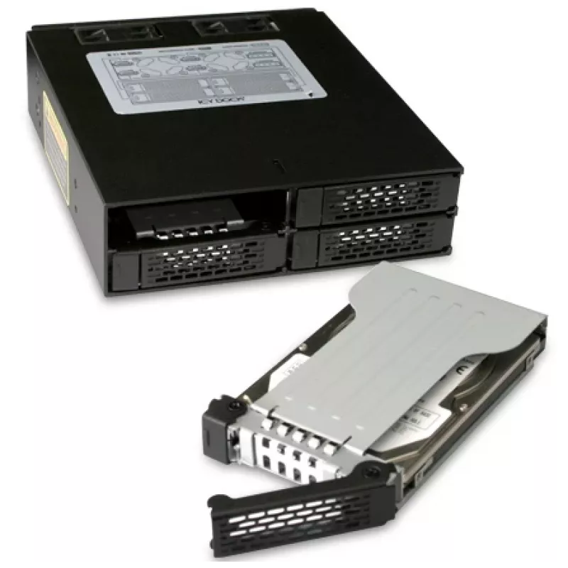 ICY DOCK ToughArmor MB994SP-4SB-1 backplane SATA de 4 bahías de 2,5" para bahía interna de 5,25", sin bandejas, aluminio, ventilador de 40 mm, SATA 6 Gbit/s, negro