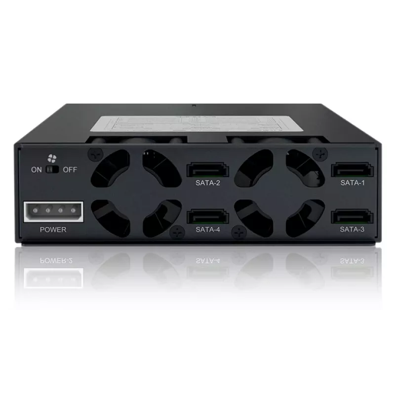 ICY DOCK ToughArmor MB994SP-4SB-1 backplane SATA de 4 bahías de 2,5" para bahía interna de 5,25", sin bandejas, aluminio, ventilador de 40 mm, SATA 6 Gbit/s, negro