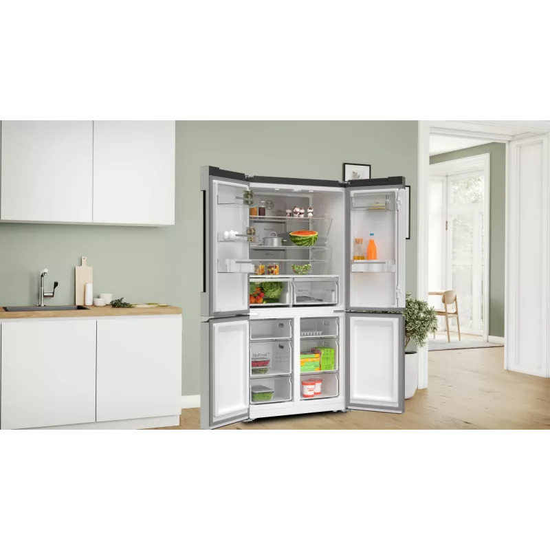 Bosch Serie 4 KFN96APEA frigorífico combi Side-by-Side, French Door, de libre instalación, 605 l (405 l + 200 l), Home Connect, clase energética E, acero inoxidable