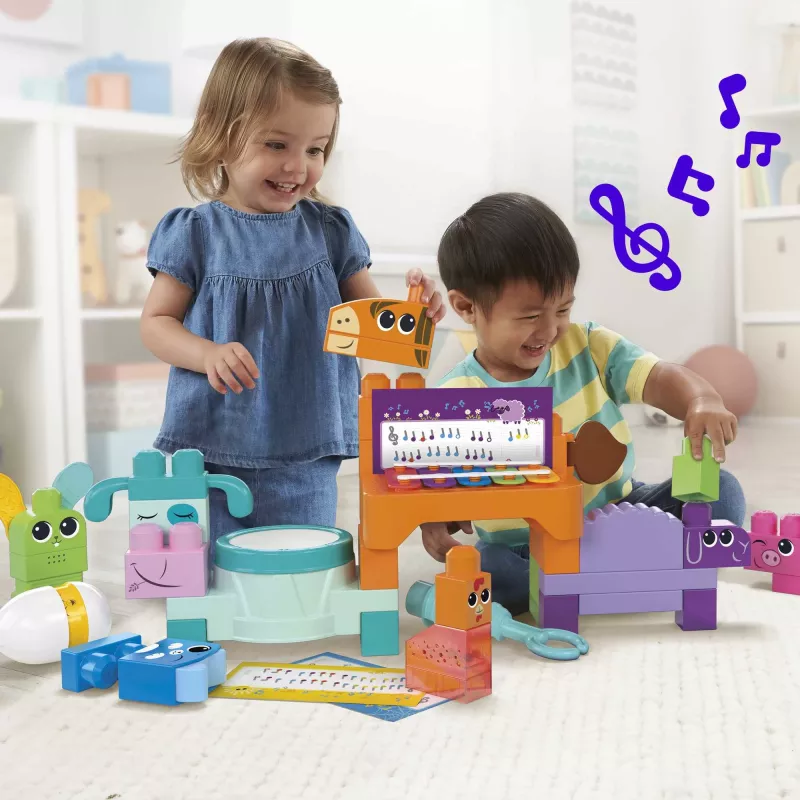 MEGA BLOKS Fisher Price Granja Musical de construcción sensorial (45 piezas) para niños pequeños