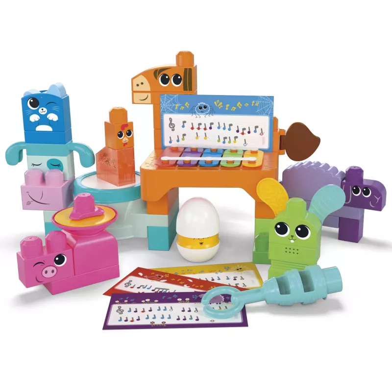 MEGA BLOKS Fisher Price Granja Musical de construcción sensorial (45 piezas) para niños pequeños
