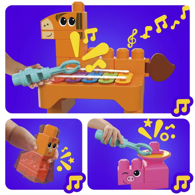 MEGA BLOKS Fisher Price Granja Musical de construcción sensorial (45 piezas) para niños pequeños
