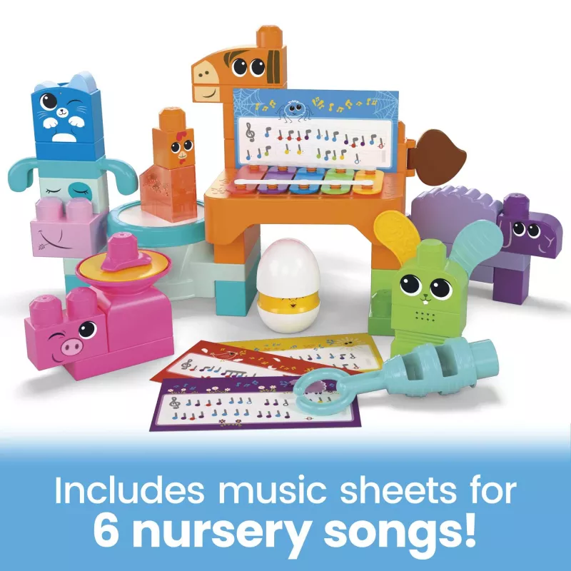 MEGA BLOKS Fisher Price Granja Musical de construcción sensorial (45 piezas) para niños pequeños