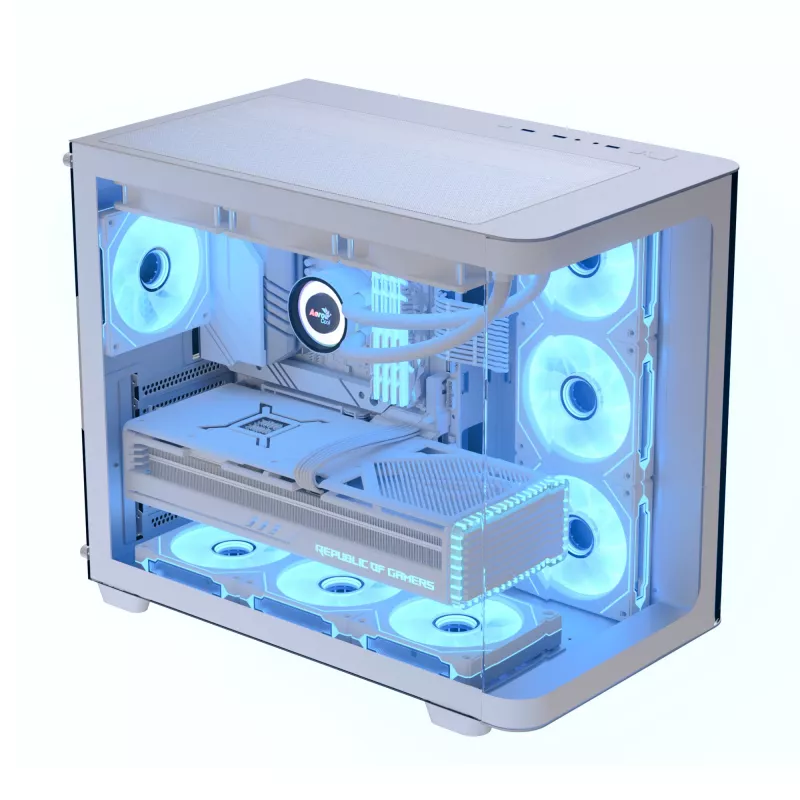 Caja de PC Aerocool P500C torre Midi blanca ATX fuente lateral 3 ventiladores de 120 mm