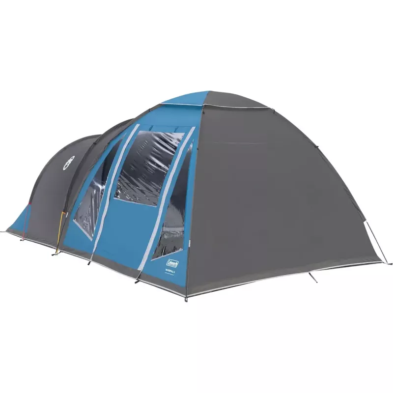 Tienda de campaña tipo cúpula COLEMAN Waterfall 5 (modelo 2025) con extensión de túnel, azul/gris