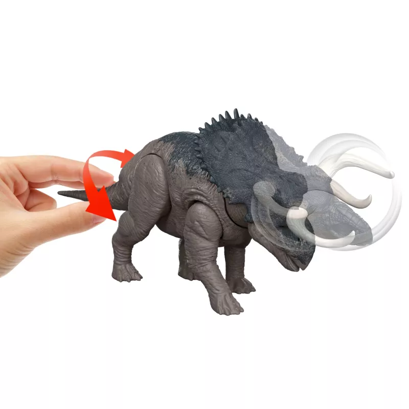 Jurassic World Rebirth Wild Roar Nasutoceratops juguete de dinosaurio, mordida de ataque y sonido controlados por la cola