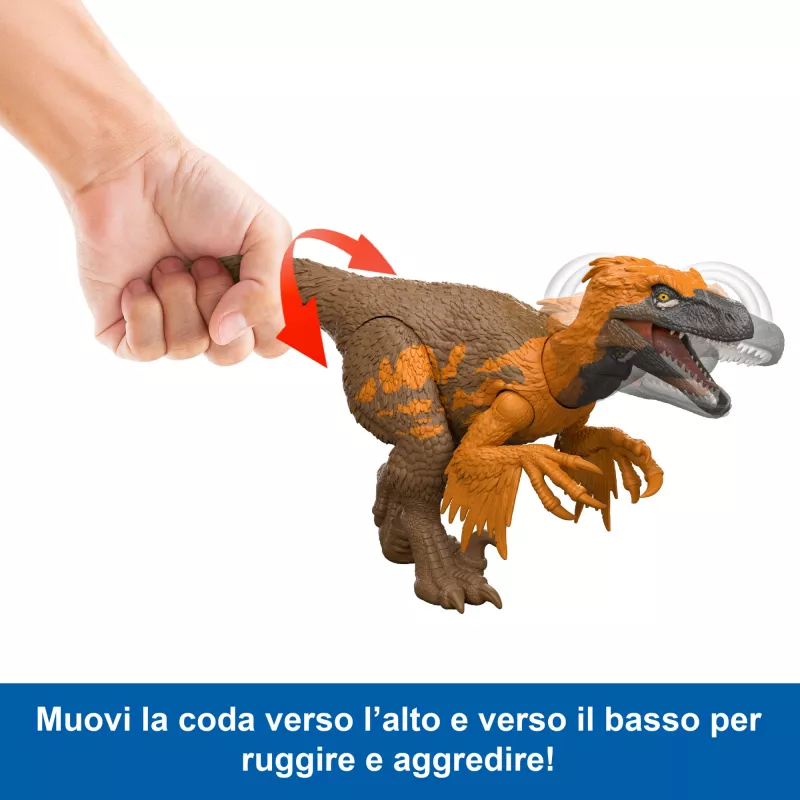 Jurassic World Rebirth Wild Roar Utahraptor juguete de dinosaurio, mordida de ataque y sonido controlados por la cola