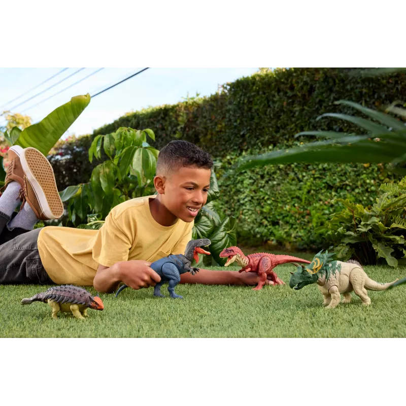 Jurassic World Rebirth Wild Roar Utahraptor juguete de dinosaurio, mordida de ataque y sonido controlados por la cola