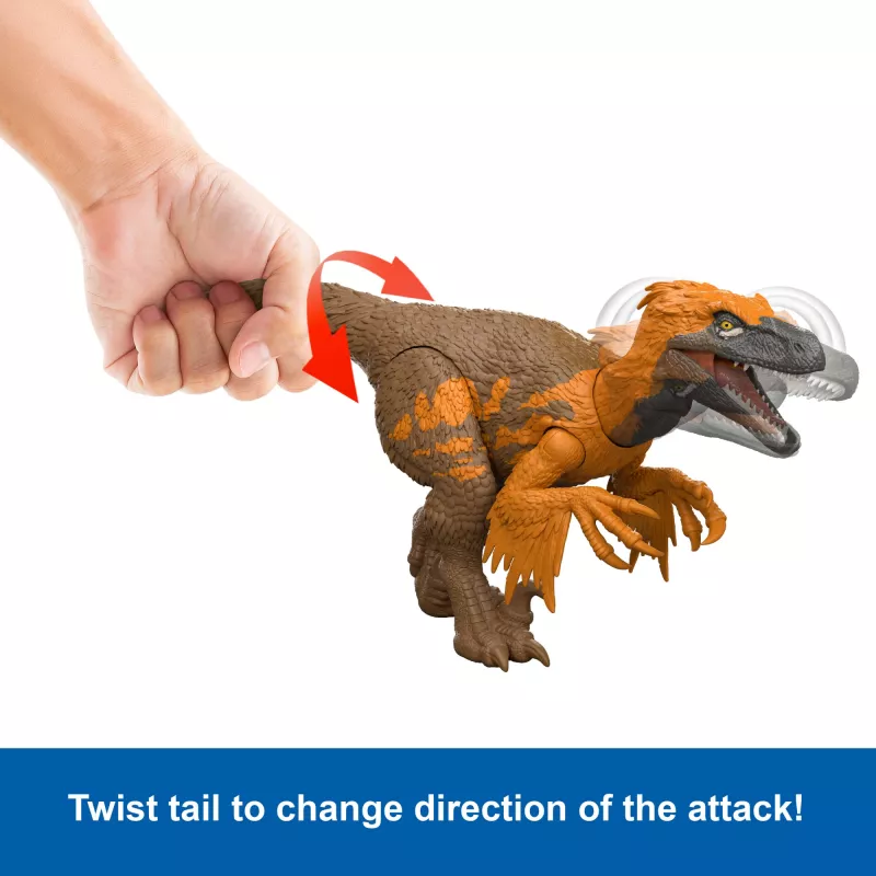 Jurassic World Rebirth Wild Roar Utahraptor juguete de dinosaurio, mordida de ataque y sonido controlados por la cola