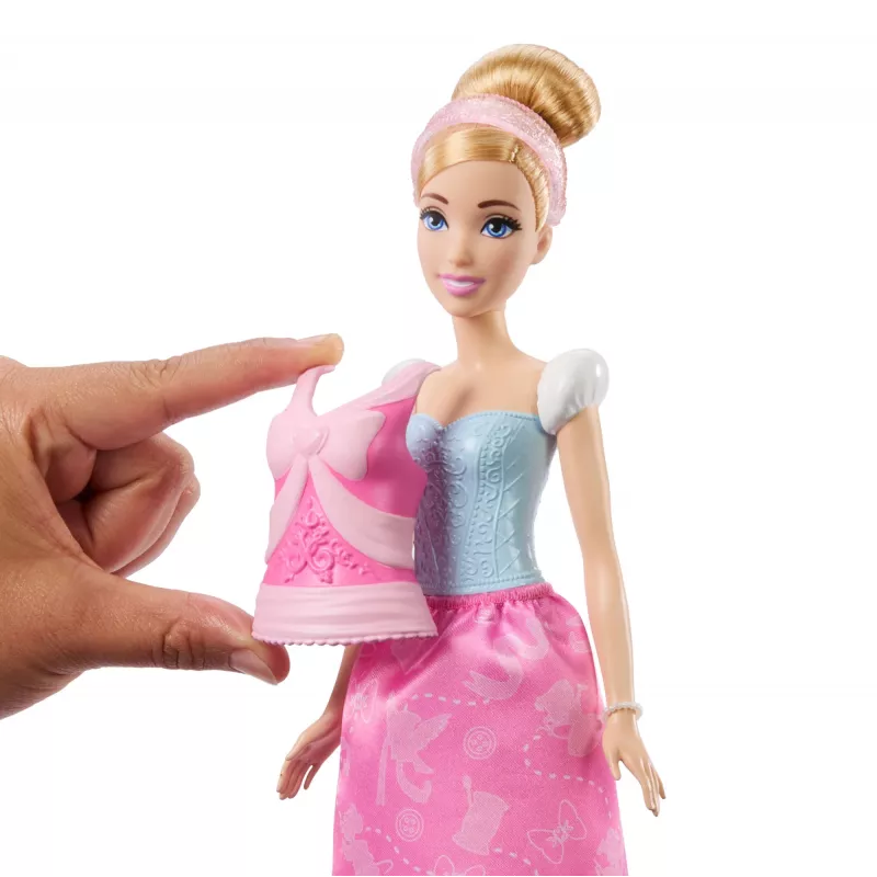 Muñeca de moda Disney Princess 2 en 1 Historias Cinderella con 2 tops intercambiables, 2 faldas y 9 accesorios