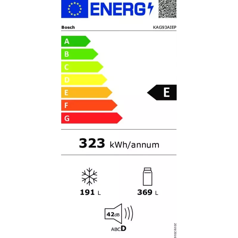 Bosch Serie 6 KAG93AIEP frigorífico Side-by-Side, de libre instalación, 560 l (369 l + 191 l), dispensador de hielo y agua, E, acero inoxidable