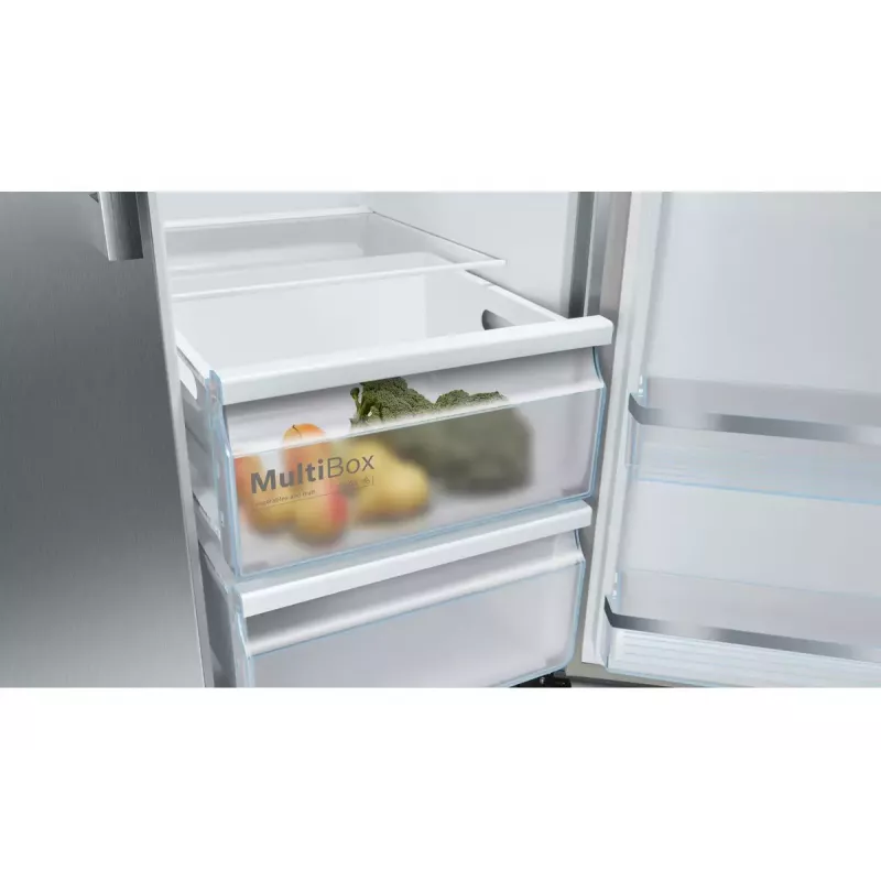 Bosch Serie 6 KAG93AIEP frigorífico Side-by-Side, de libre instalación, 560 l (369 l + 191 l), dispensador de hielo y agua, E, acero inoxidable