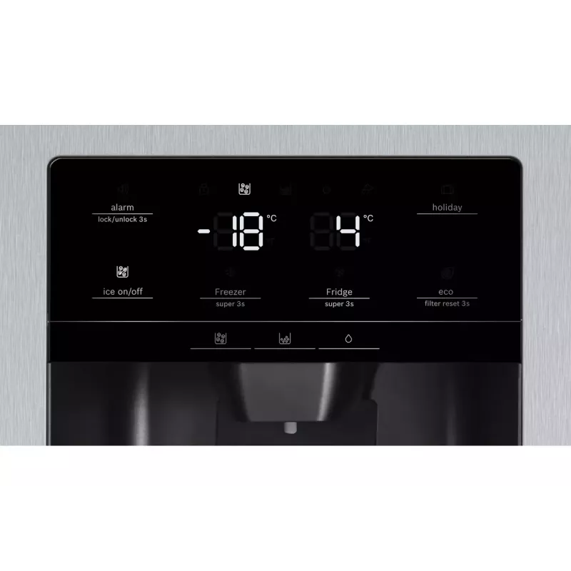 Bosch Serie 6 KAG93AIEP frigorífico Side-by-Side, de libre instalación, 560 l (369 l + 191 l), dispensador de hielo y agua, E, acero inoxidable