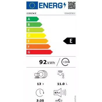 Lavavajillas Gorenje GI642E90X semintegrado, 13 cubiertos, 60 cm, 47 dB, 11 l/ciclo, clase energética E