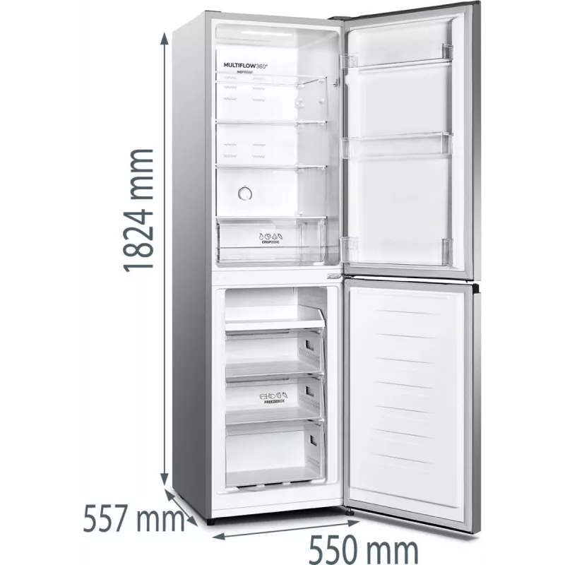 Gorenje NRK418DCS4 frigorífico combi de libre instalación, 256 l (171 l + 85 l), clase D, 182,4 cm, plateado