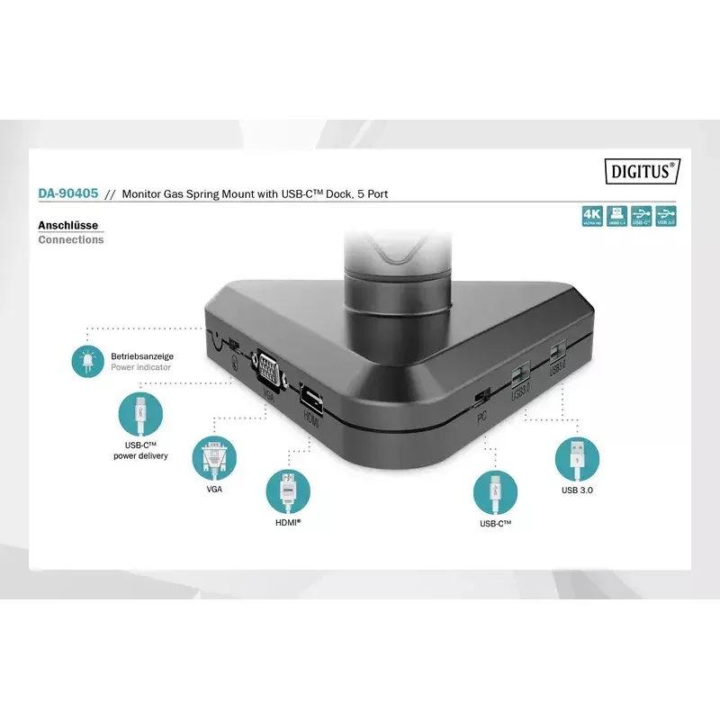 Soporte para monitor Digitus DA-90405 con docking station