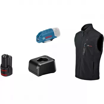 Chaleco calefactable Bosch GHV 12+18V XA Professional talla 3XL negro con cargador y batería
