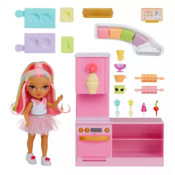 Rainbow High Little Dessert Shop con Kandy Playset, muñeca de moda, femenino, 4 años, 140 mm, multicolor