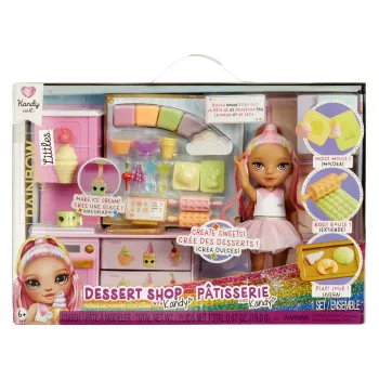 Rainbow High Little Dessert Shop con Kandy Playset, muñeca de moda, femenino, 4 años, 140 mm, multicolor