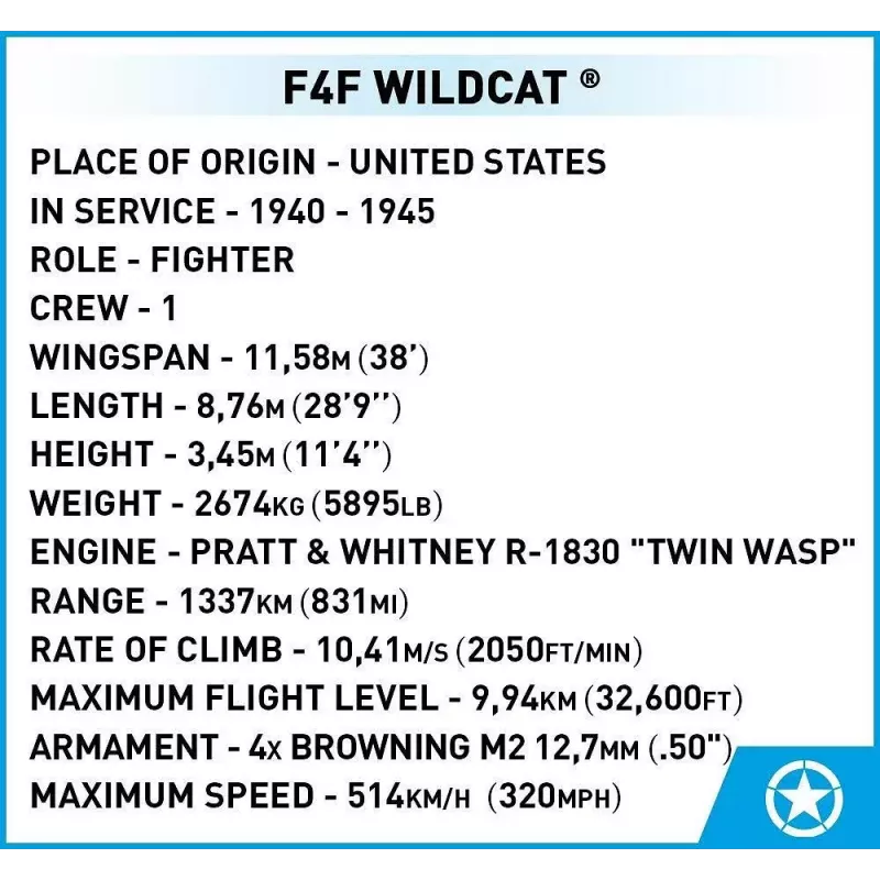 Bloques de construcción COBI F4F Wildcat Northrop Grumman 375 piezas