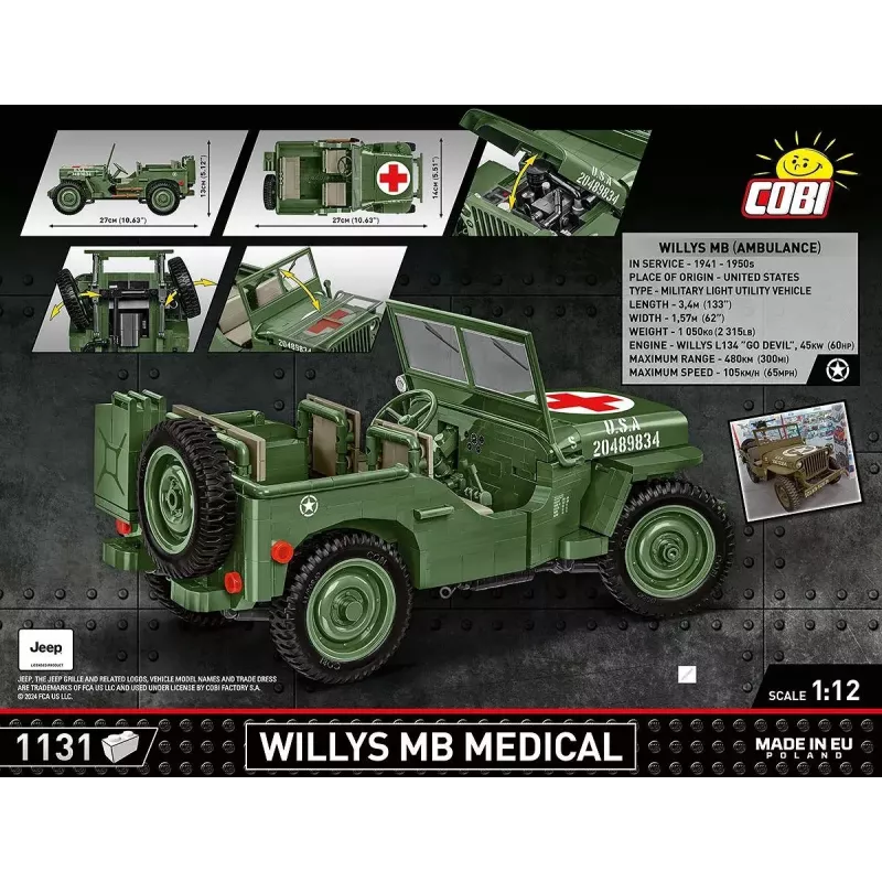 Cobi COBI-2806 Willys MB Medical set de construcción, 1131 piezas, serie Historical Collection, plástico, 10+