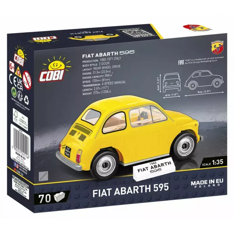 Juguete de construcción Cobi Fiat Abarth 595 modelo 24514 — escala 1:35, vehículo de construcción coleccionable