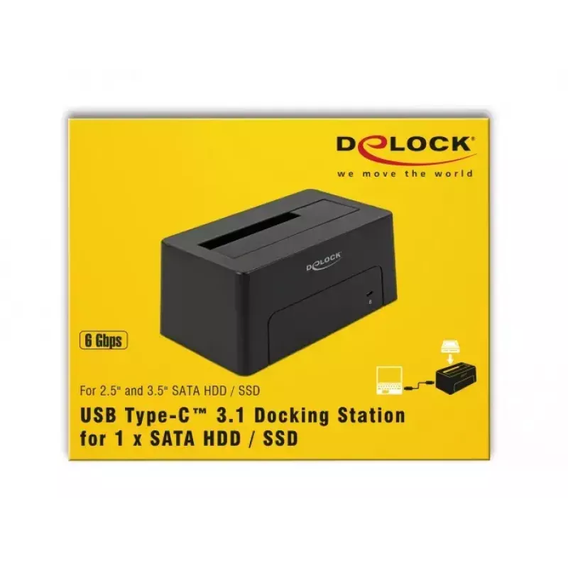 Delock - Base de acoplamiento para HDD bahías: 1 - SATA 6Gb/s - USB 3,1 (Gen 2) - negro (63958)
