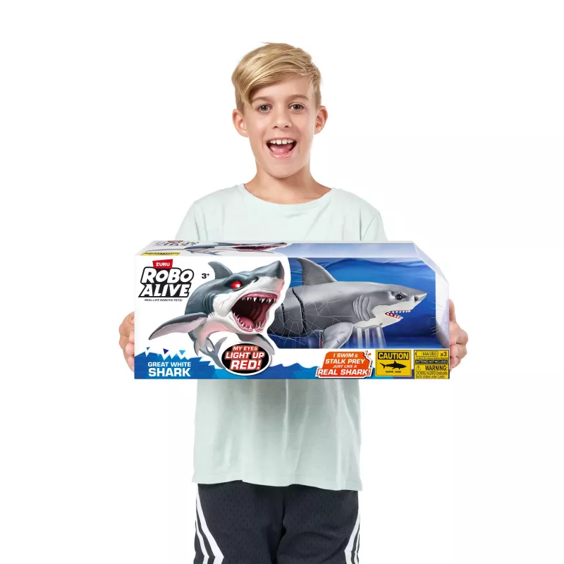 Zuru Robo Alive Gran Tiburón Blanco 71126 — figura interactiva a pilas para jugar en el agua