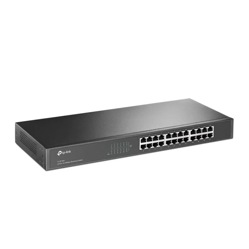 Switch de red TP-Link 24 puertos 10/100Mbps para rack, no gestionado, Fast Ethernet (10/100), dúplex completo, montaje en rack, 1U