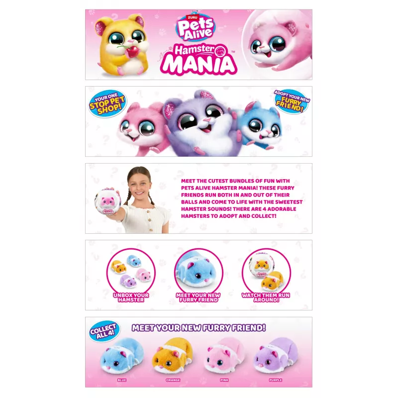 Hámster de juguete Zuru Pets Alive Hamster Mania — hámster interactivo a pilas, desde 3 años, AAA
