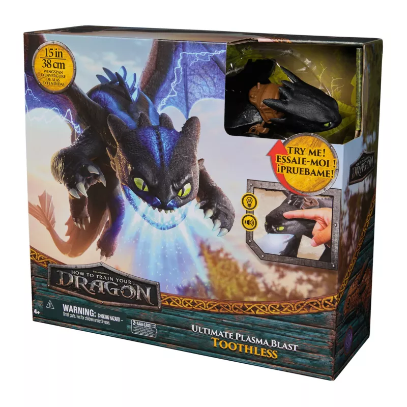 Figura de acción Spinmaster Ultimate Plasma Blast Toothless 25 inch alas con luz y sonido, a partir de 4 años