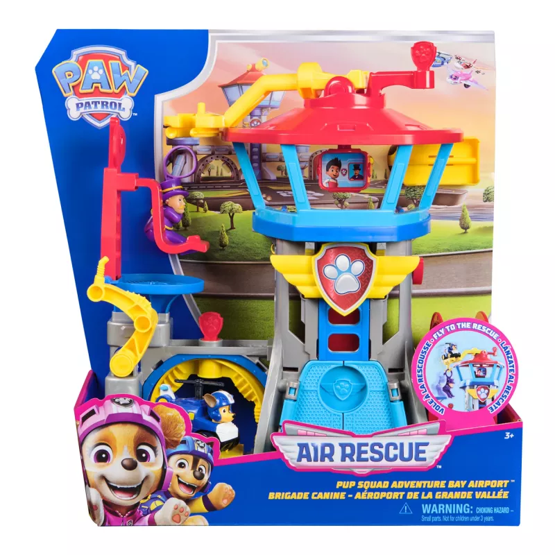 PAW Patrol : Air Rescue, set de juego Pup Squad Adventure Bay Airport, con coche de juguete Chase y lanzador de vehículos, juguete infantil para niños y niñas a partir de 3 años