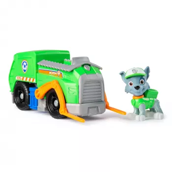 PAW Patrol, camión de reciclaje de Rocky, coche de juguete con figura de acción coleccionable, juguete sostenible para niños y niñas a partir de 3 años
