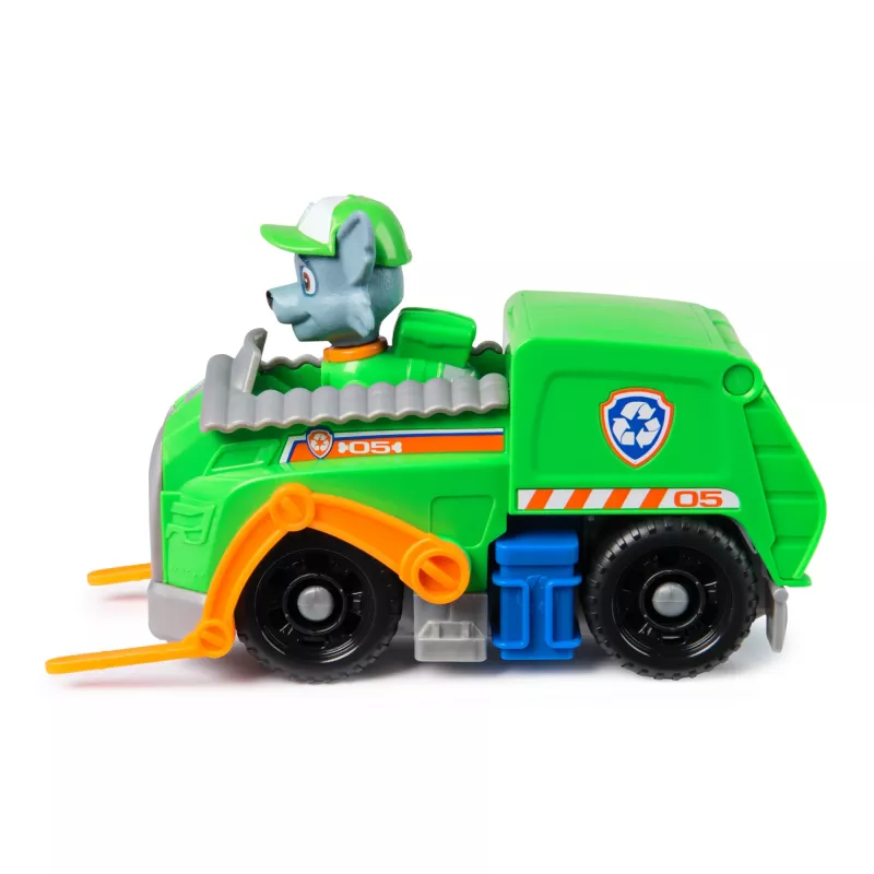 PAW Patrol, camión de reciclaje de Rocky, coche de juguete con figura de acción coleccionable, juguete sostenible para niños y niñas a partir de 3 años
