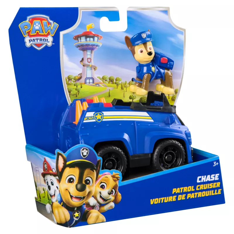 PAW Patrol, el coche de rescate de Chase, coche de juguete con figura coleccionable, juguete infantil sostenible para niños y niñas a partir de 3 años