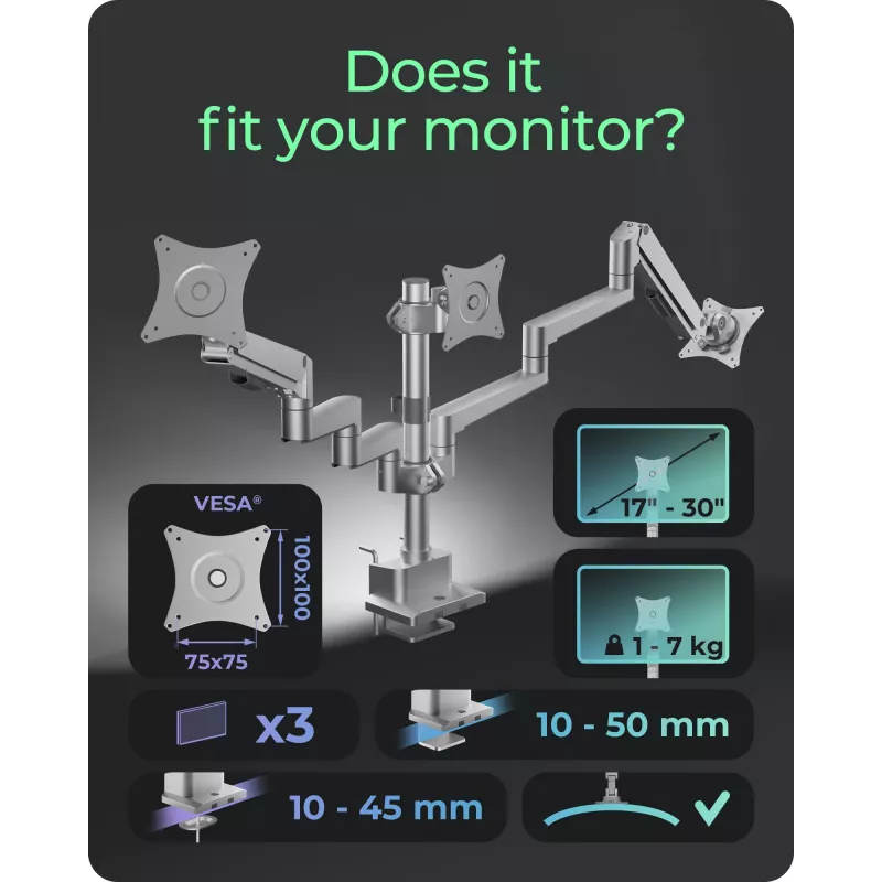 Soporte para monitor ICY BOX IB-MS525-T 30 pulgadas gris plata pinza pasacables de mesa