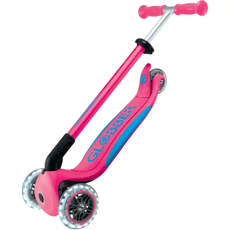Patinete compacto GLOBBER Primo Foldable Plus Lights – rosa/azul claro