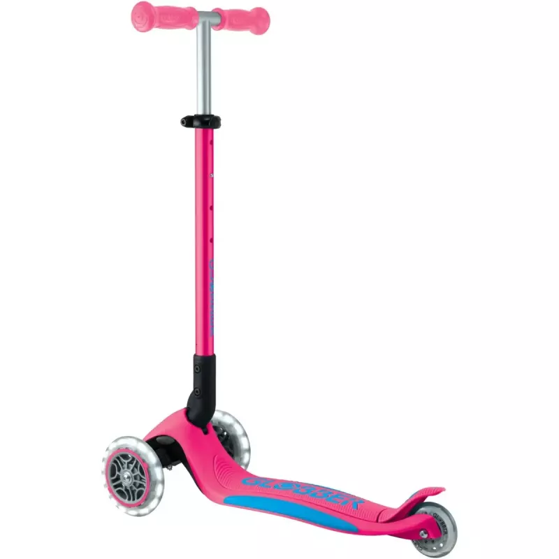 Patinete compacto GLOBBER Primo Foldable Plus Lights – rosa/azul claro