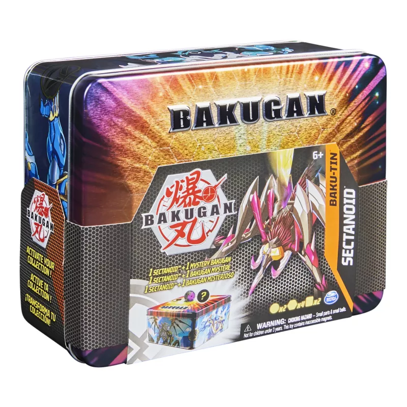 Bakugan Baku-Tin, Sectanoid, lata premium de almacenamiento para coleccionistas con Mystery, trading cards, juguete infantil para niños a partir de 6 años