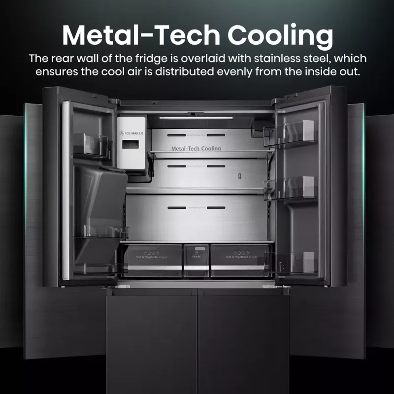 Hisense RQ760N4IFE frigorífico combi multipuerta, de libre instalación, frigorífico 345 l, congelador 232 l, dispensador de agua/hielo, 178,5 cm, clase energética E, negro