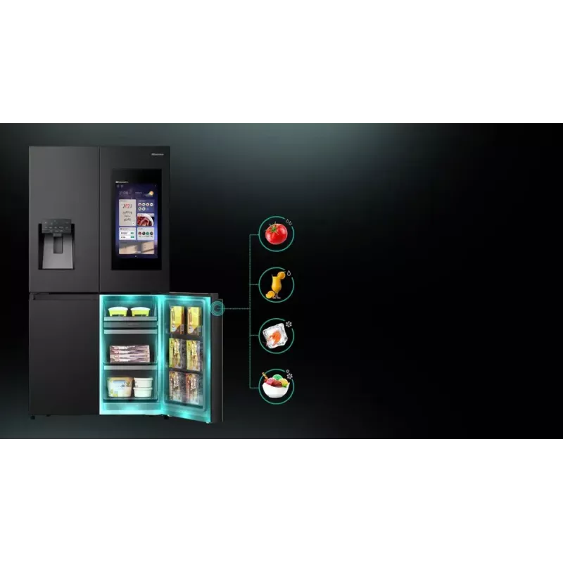 Hisense RQ760N4IFE frigorífico combi multipuerta, de libre instalación, frigorífico 345 l, congelador 232 l, dispensador de agua/hielo, 178,5 cm, clase energética E, negro