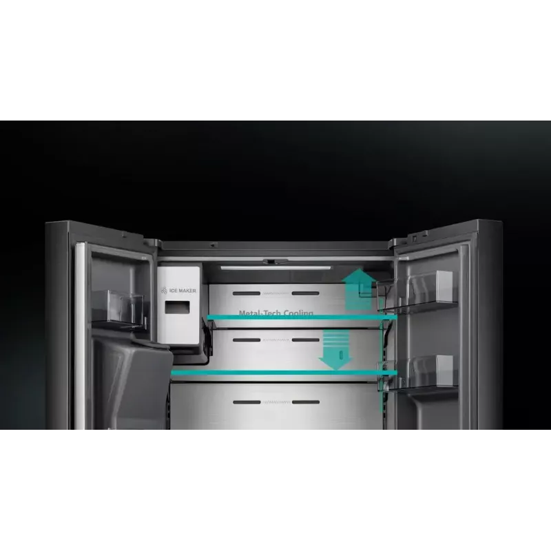 Hisense RQ760N4IFE frigorífico combi multipuerta, de libre instalación, frigorífico 345 l, congelador 232 l, dispensador de agua/hielo, 178,5 cm, clase energética E, negro