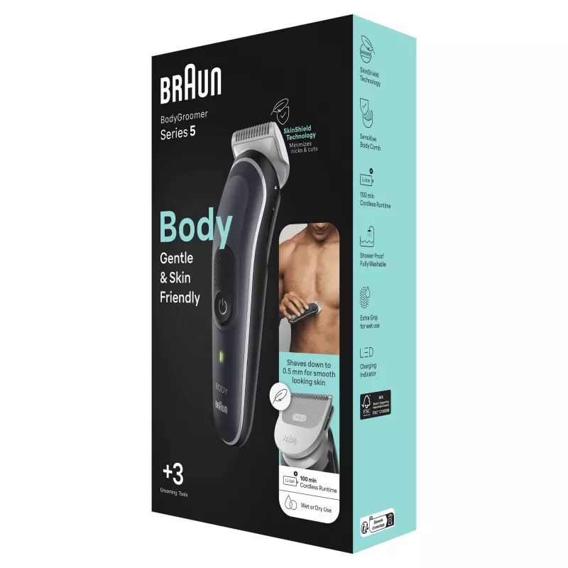 Braun BodyGroomer Recortador corporal 5 BG5340, con tecnología SkinShield y 2 accesorios