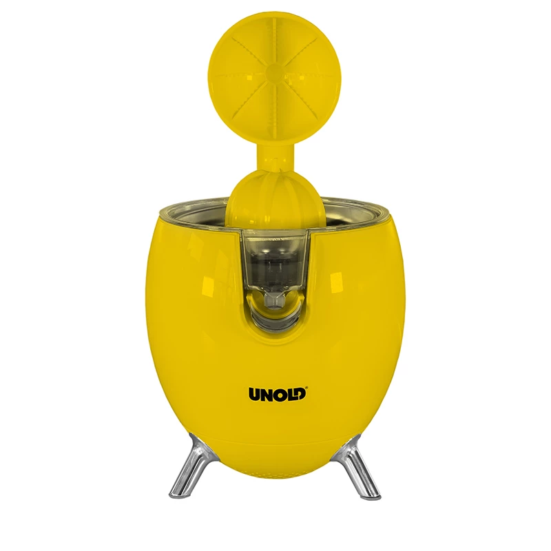 Unold 78132 Power Juicy exprimidor de cítricos eléctrico, 300 W, antigoteo, arranque/parada automático, amarillo/acero inoxidable