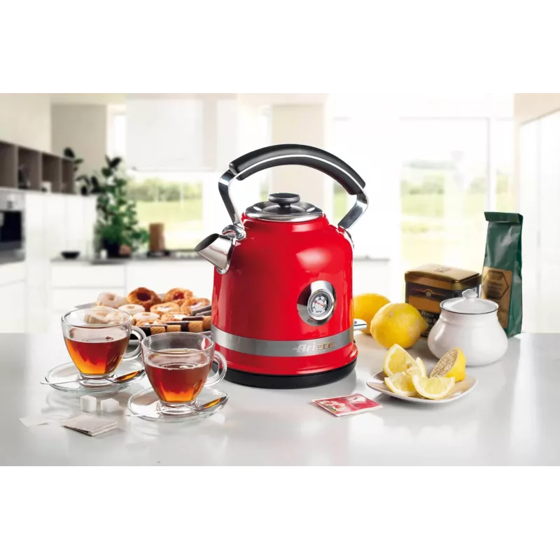 Hervidor Ariete 2854 Moderna, 2000 W, capacidad 1,7 l, 360° sin cable, sistema de apagado automático, filtro extraíble, nivel de agua visible, termómetro, rojo