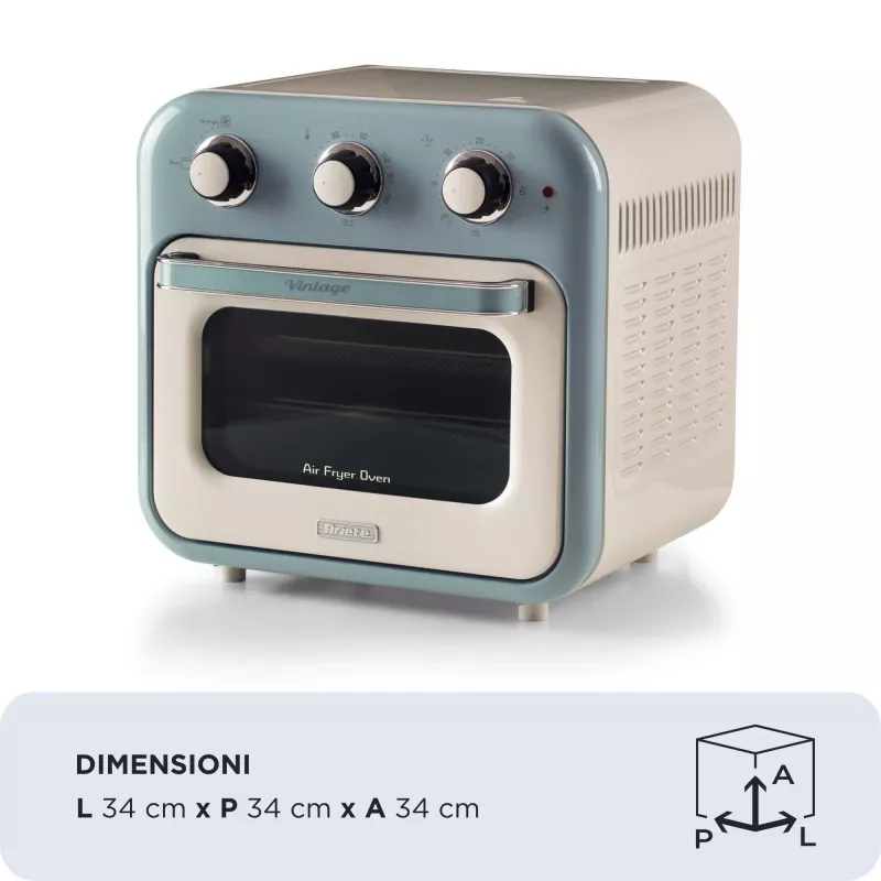 Freidora de aire y horno Ariete 4632 Vintage, 1400W, 2en1, capacidad 16L, accesorios incluidos, temporizador 60 minutos, doble cristal, azul